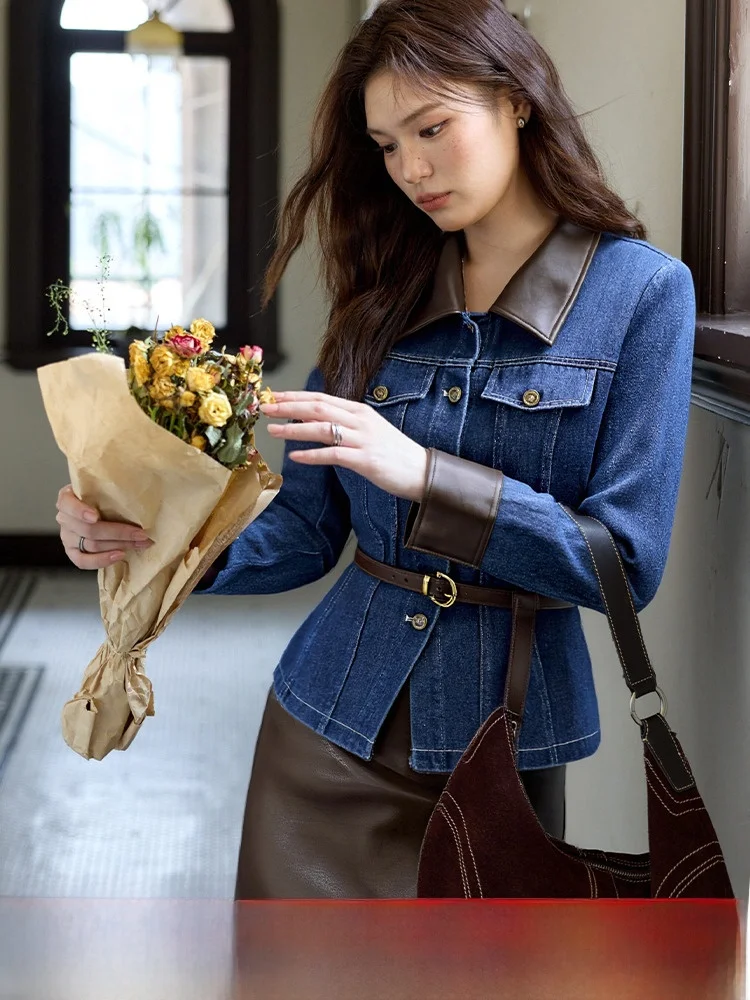 

Женский джинсовый комплект больших размеров, осень 2025 г., винтажный топ и юбка f, комплект из двух предметов, модный комплект из полиэфирного волокна