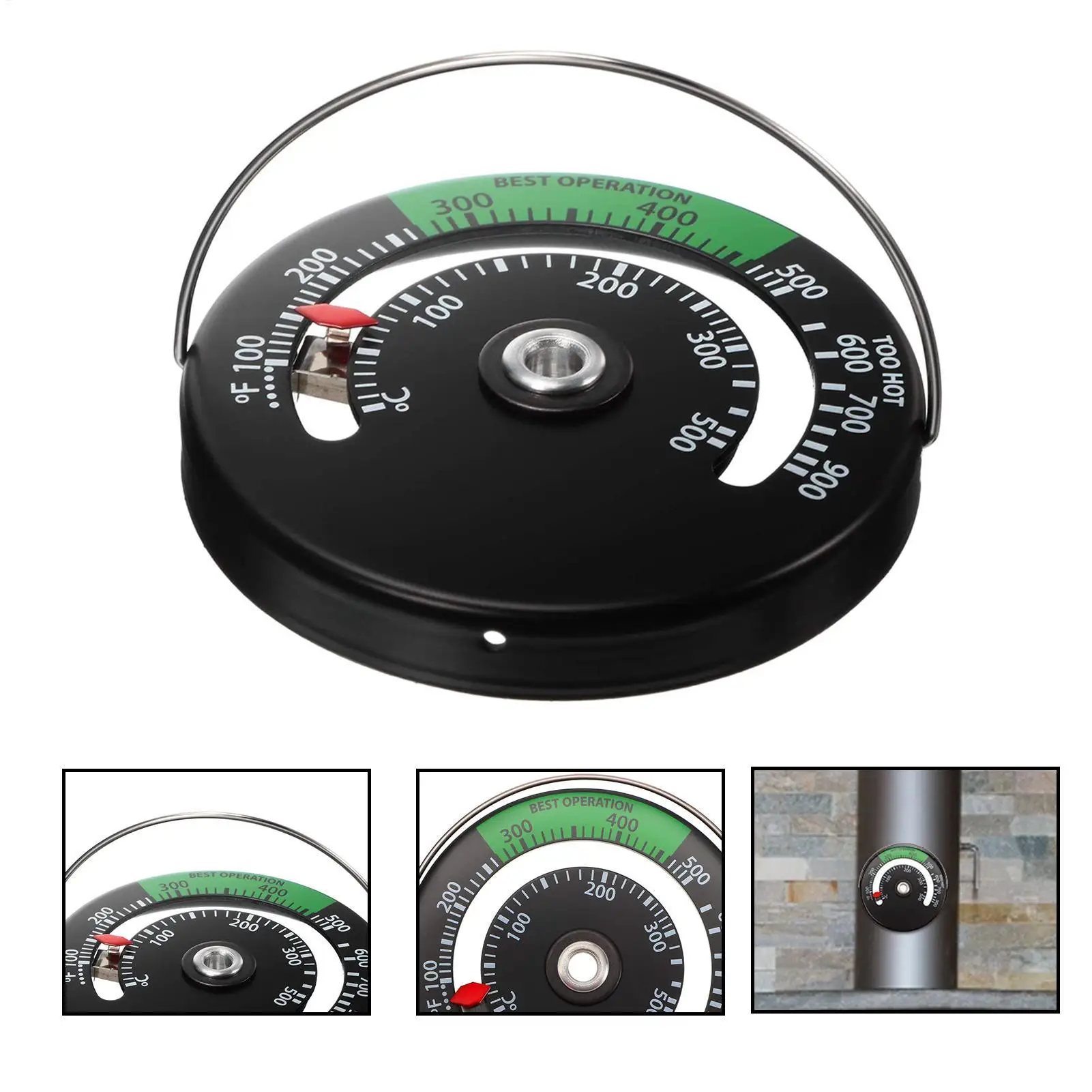 Kamin-Thermometer, magnetisches Ofenrohr-Thermometer, Feueröfen-Rohr-Thermometer, magnetisches Rauchrohrmessgerät zum Halten von Holz