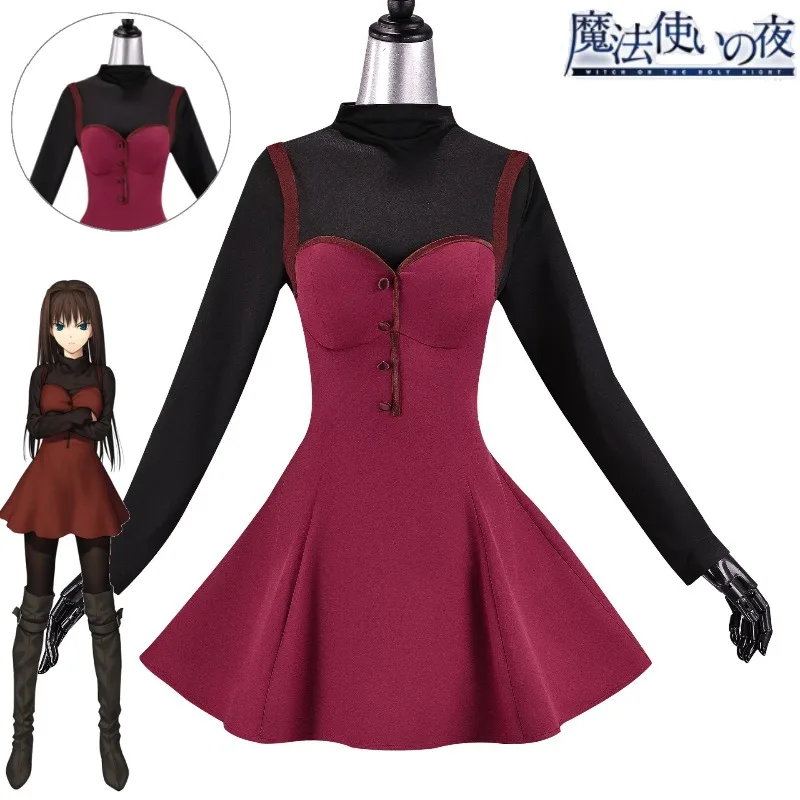

Aoko Aozaki Cosplay Costume Witch on the Holy Night Red Dress Full Set Sleeveless Bow Outfit For Women Halloween