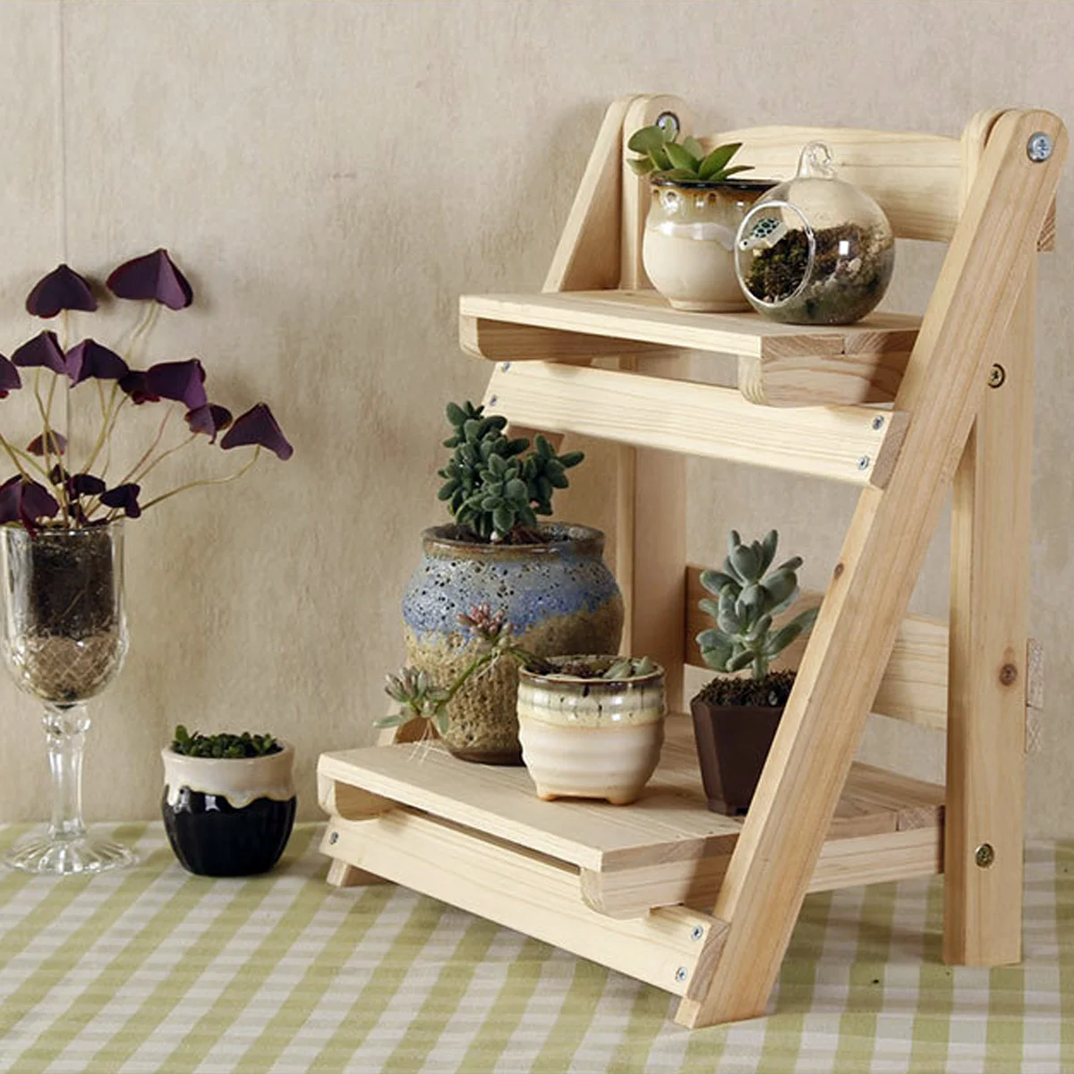 

Solid Wood Flower St Bookshelf Storage Rack Multi layer Plant Pot Succulent Indoor Balcony Desk ganizer Eco friendly
