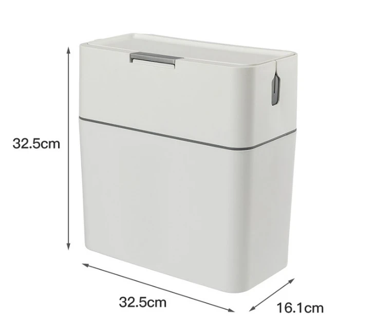 Slim Bathroom Trash Can with Lid & Cleaning Brush, Auto Sealing Narrow Garbage Bin
