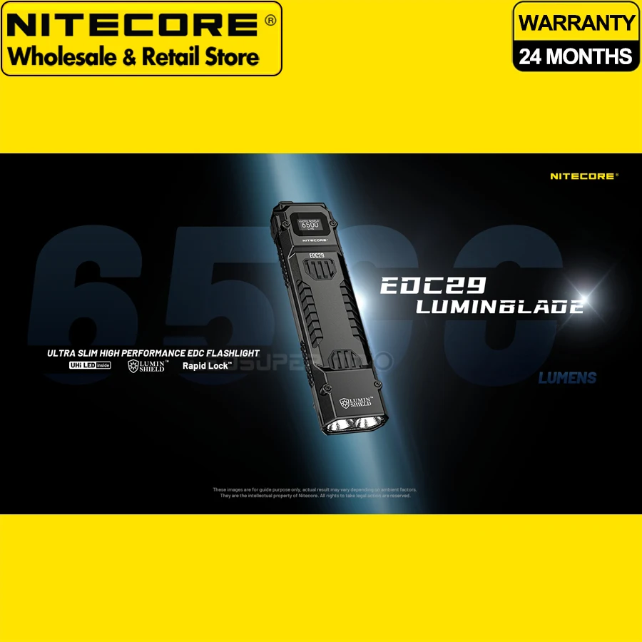كشاف بحث تكتيكي NITECORE EDC29 6500 لومن فائق النحافة عالي الأداء EDC مصباح يدوي مدمج بقدرة 2500 مللي أمبير في الساعة بطارية ليثيوم أيون