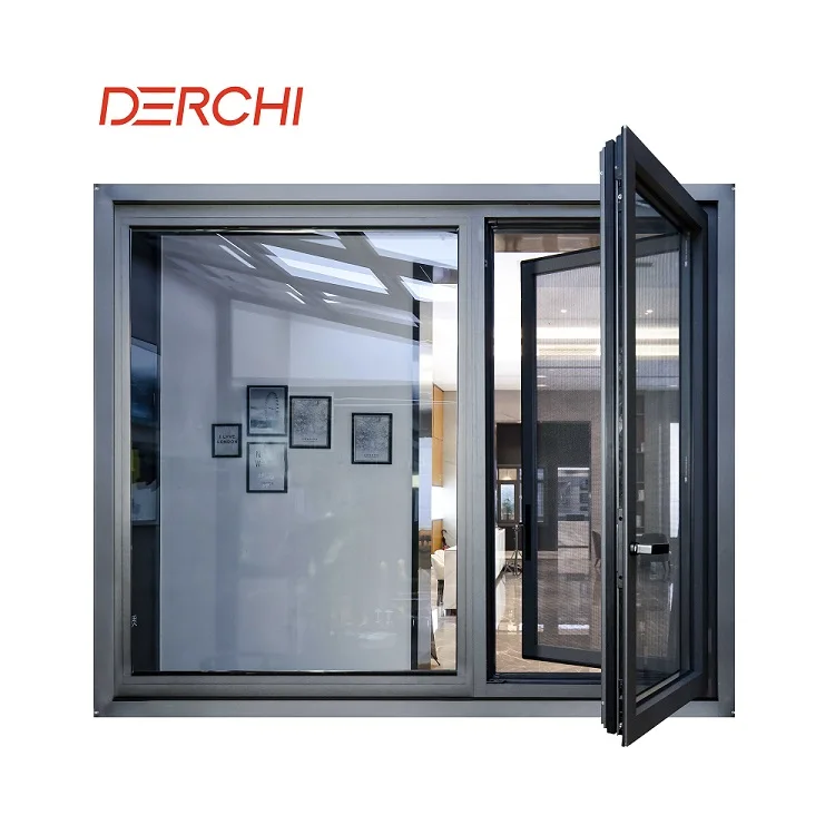 DERCHI Chian Aluminum Frame Double Glazed Casement Windows for Home Casement Window and Door