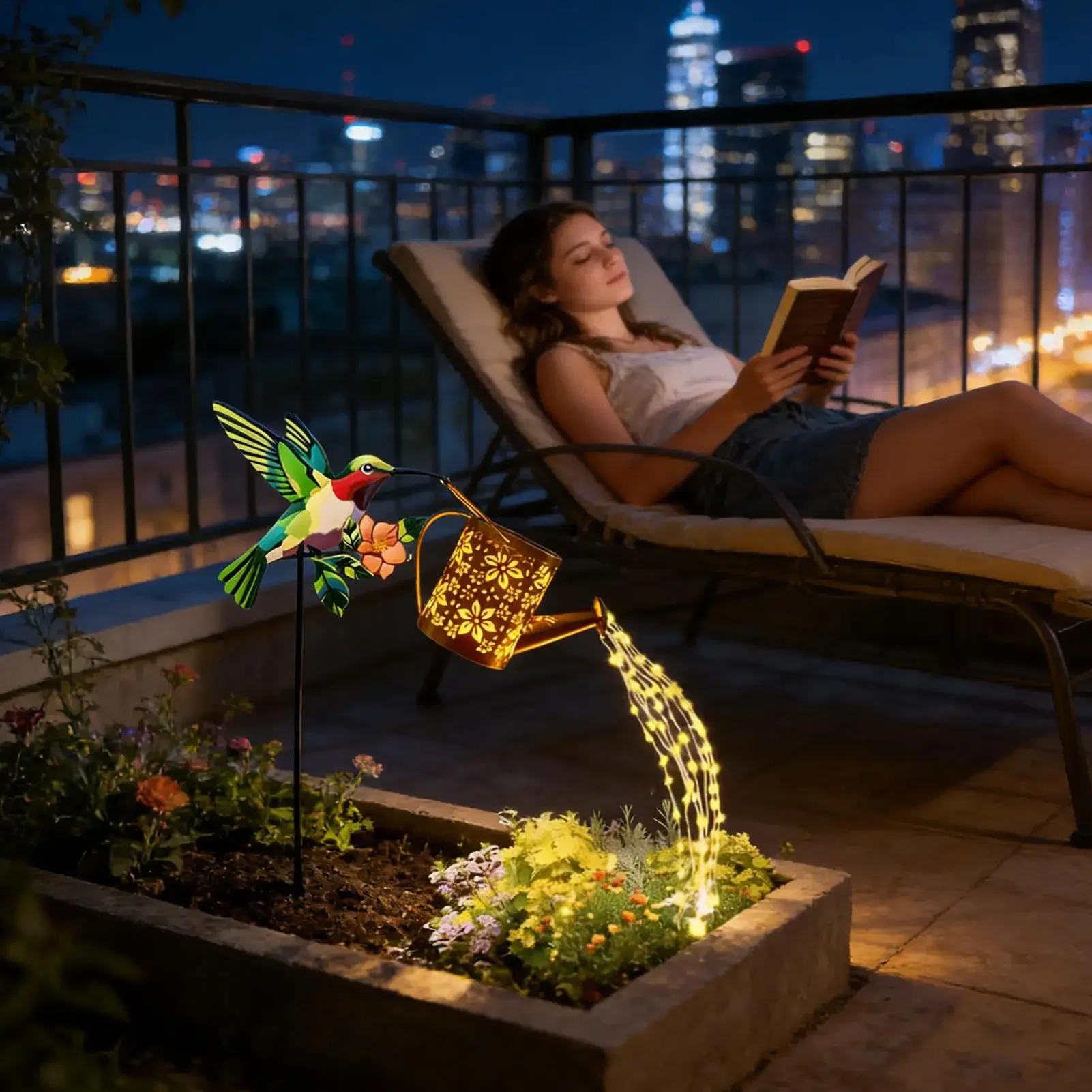 Solar Watering Can Solar Lanterns Garden Decorations Hummingbird Watering Can Pathway Lighting For Backyard Patio Lawn Walkway