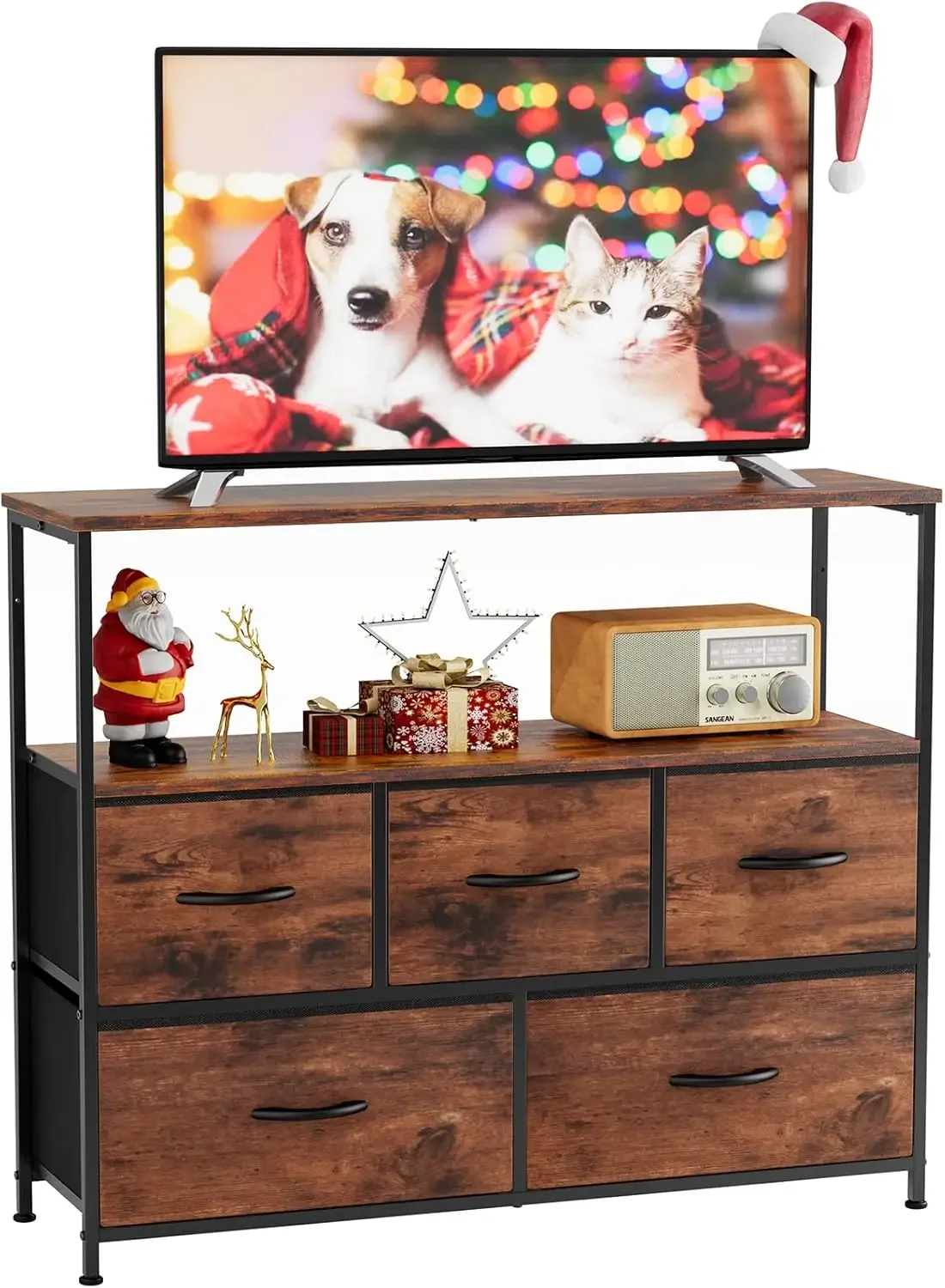 

Sweetcrispy TV Stand for Bedroom, TV Dresser for 45 inches, Media Console Table, Entertainment Center with 5 Fabric Drawers Cabi