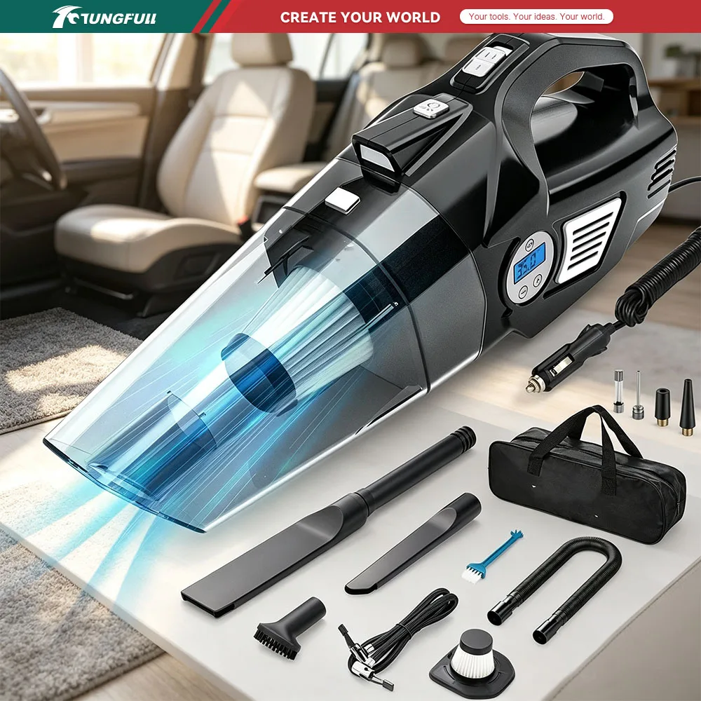 Wireless Wired Handheld Car Vacuum Cleaner & Tire Inflator, Strong Suction Multifunctional Vacuum with LED Light for Car Home