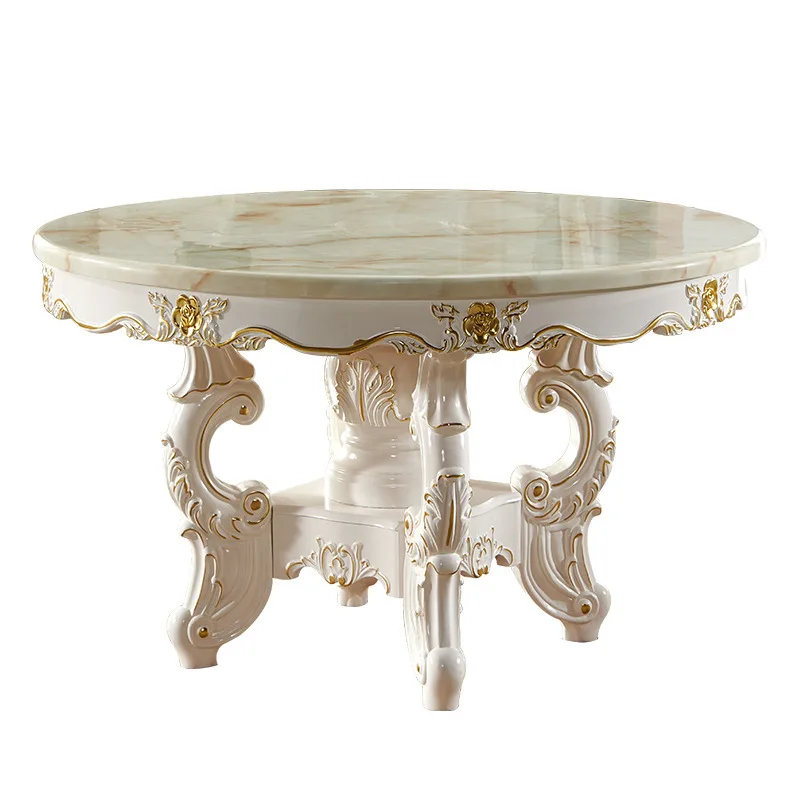 

European dining table and chair combination marble round table round size apartment solid wood dining table household dining