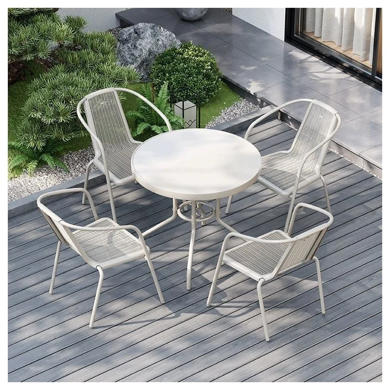 Balcony small table and chairs, one table with two chairs, outdoor courtyard, white glass folding coffee table dining chairs