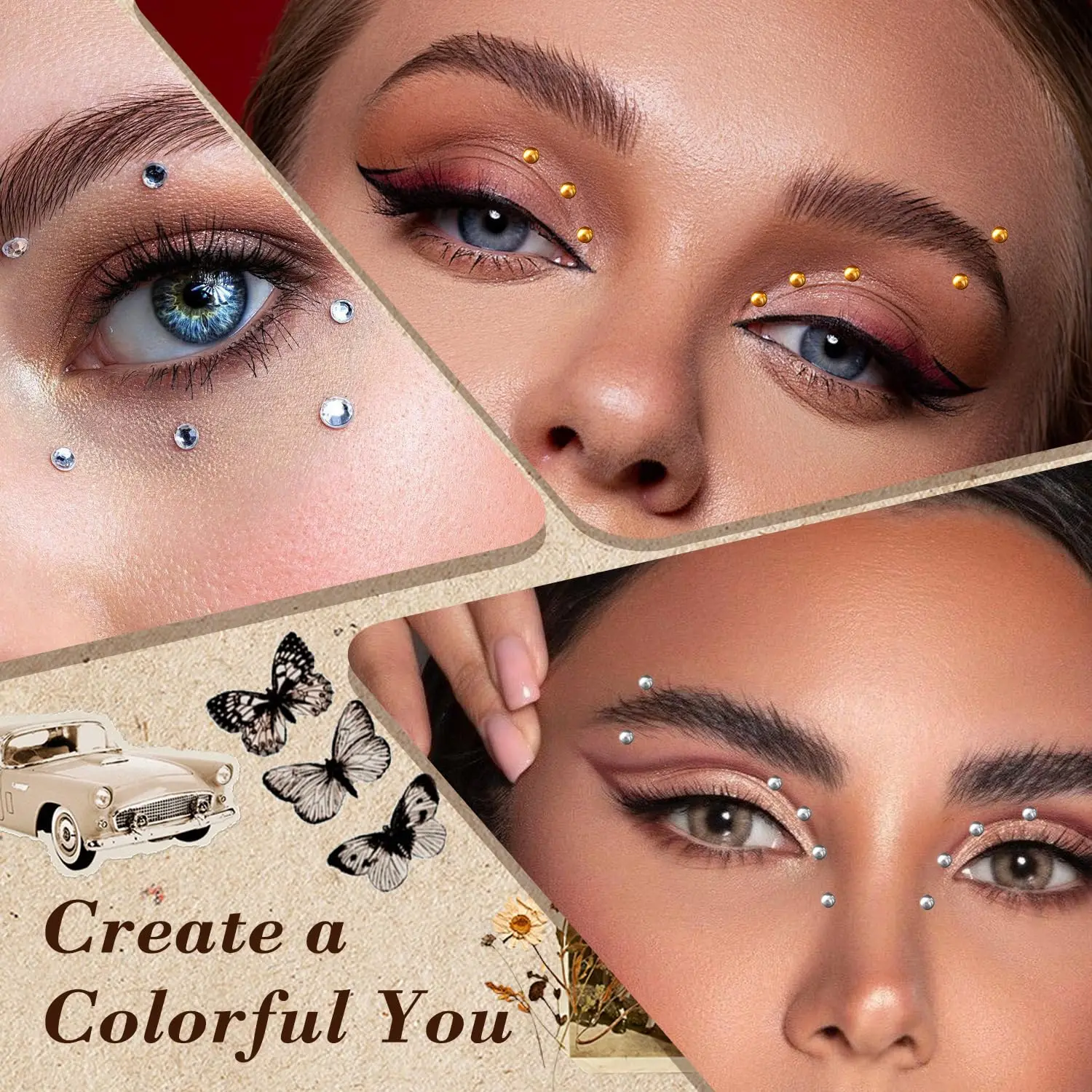 Face Body Ring Stickers Self Adhesive Face Gems Fake Piercings Set with Tweezers Silver Rhinestone Studs for Nose Lip Eye view 6