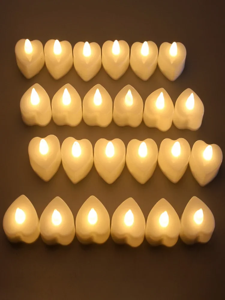 24 Stück flammenlose LED-Kerze für Zuhause, Weihnachten, Party, Hochzeit, Dekoration, herzförmige elektronische Teelichtkerzen mit Batteriebetrieb
