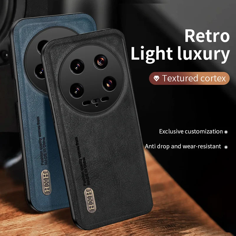 Retro PU Leather Case Build-in Iron Plate on Magnet Car Mount Shockproof Cover For Xiaomi 14 Ultra 14Ultra