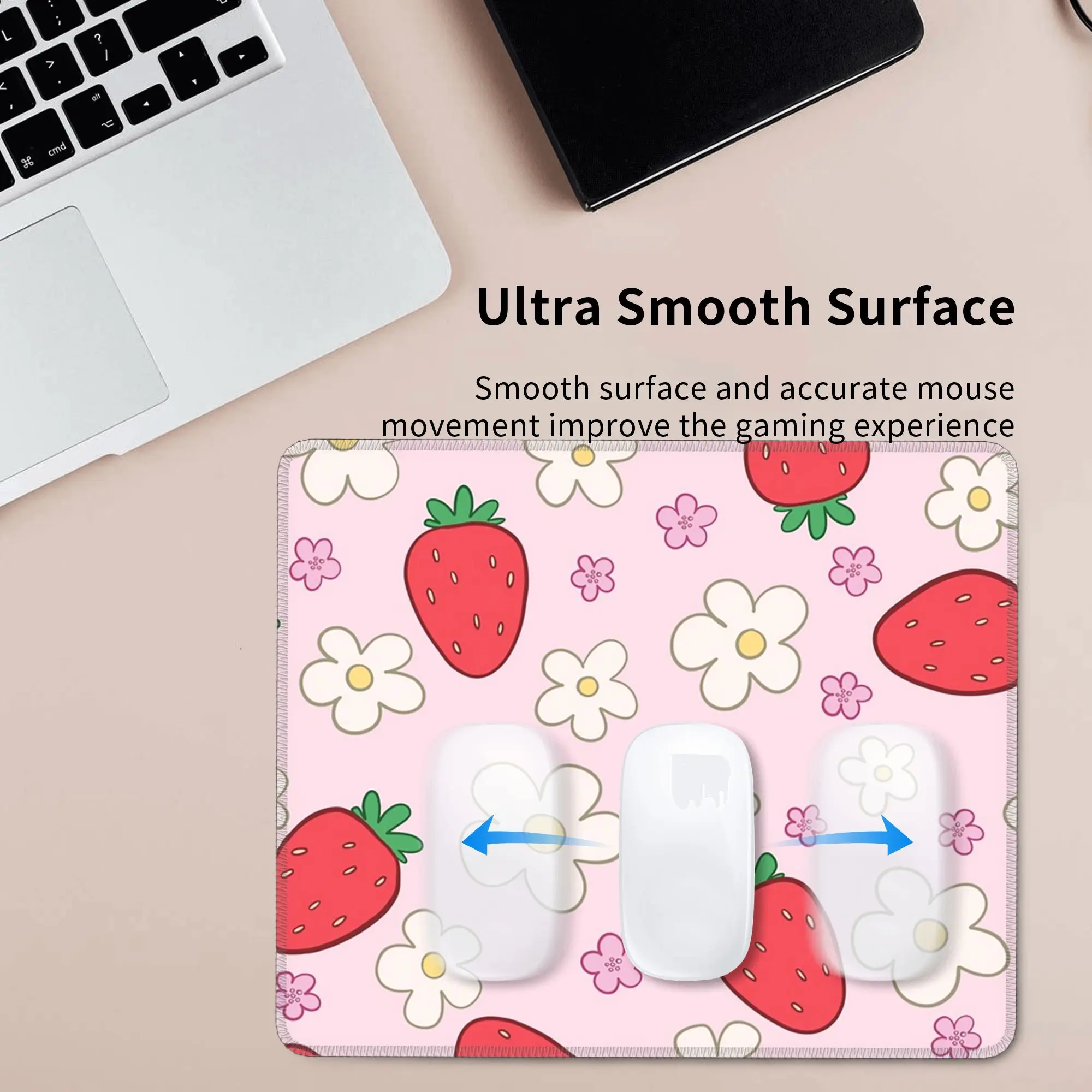 Strawberry And Daisy Cartoon Pattern Mouse Pad Computer Keyboard Mouse Mat Gamer Laptop Desk Mat Office Accessories Table Mats