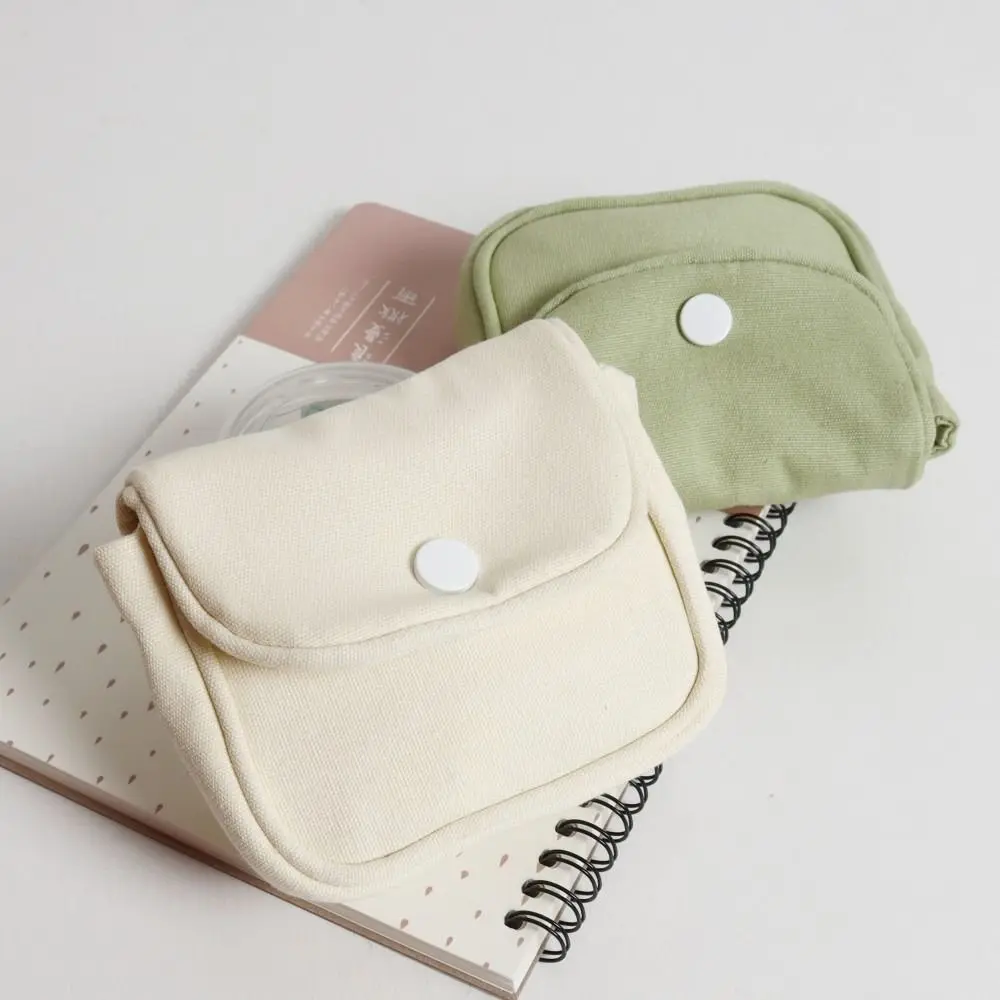 Solid Color Mini Canvas Bag Zipper and Buckle Closure Multi-functional Small Cash Wallet Lightweight Hand-Washable