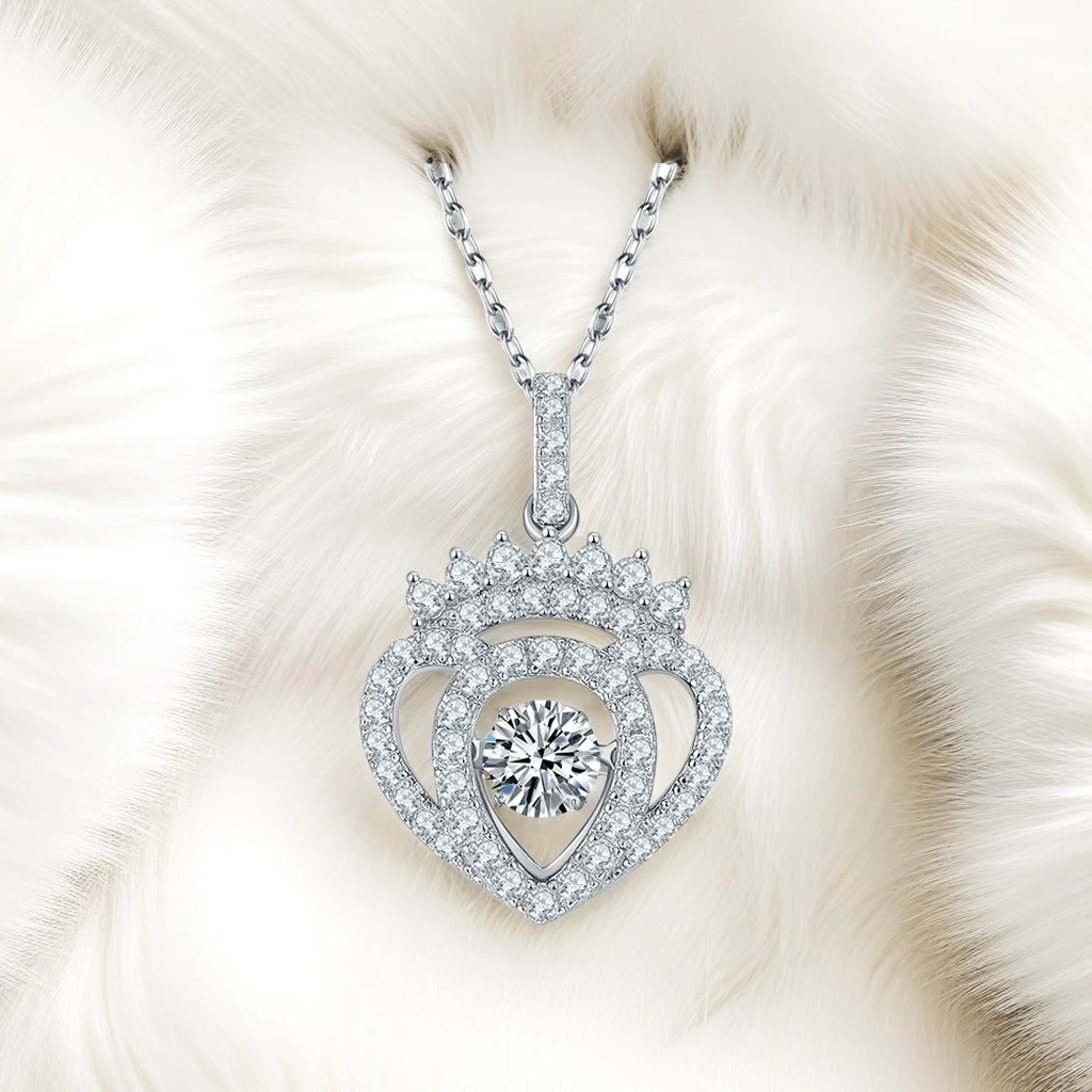 KNRIQUEN Dynamic Heart S925 Silver Plated Platinum Moissanite Diamond Necklace 50 Points D-Class Whit GRA Certificate