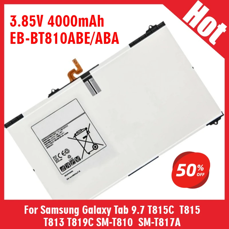 

Новый сменный аккумулятор для ноутбука 3,85 В 4000 мАч EB-BT810ABE/ABA для Samsung Galaxy Tab 9,7 T815C T815 T813 T819C SM-T810 SM-T817A
