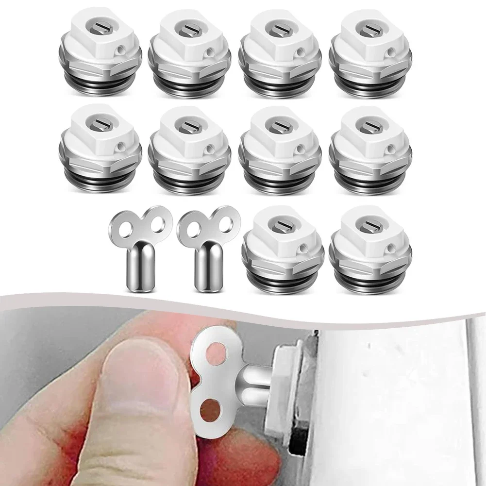 

10PCS Radiator Air Vent Valves With 2 Air Vent Keys 1/2 Inch Brass Manual Radiator Air Vent Valve Comprehensive Kit Heating Tool