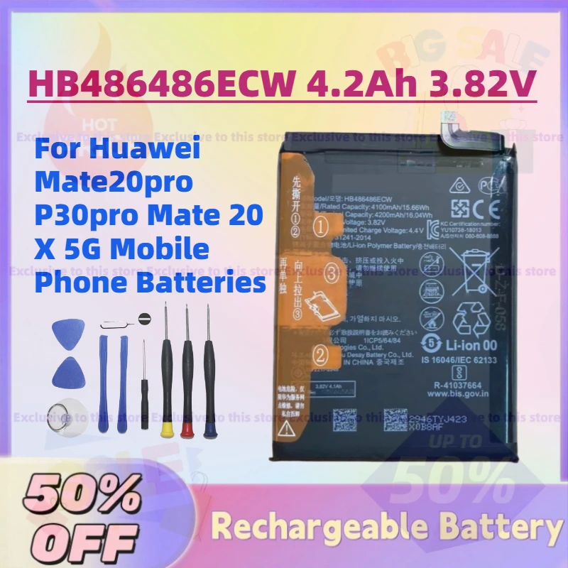 Fast Shipping HB486486ECW 4200mAh 3.82V Replacement Battery for Huawei Mate20pro P30pro Mate 20 X 5G Mobile Phone Batteries