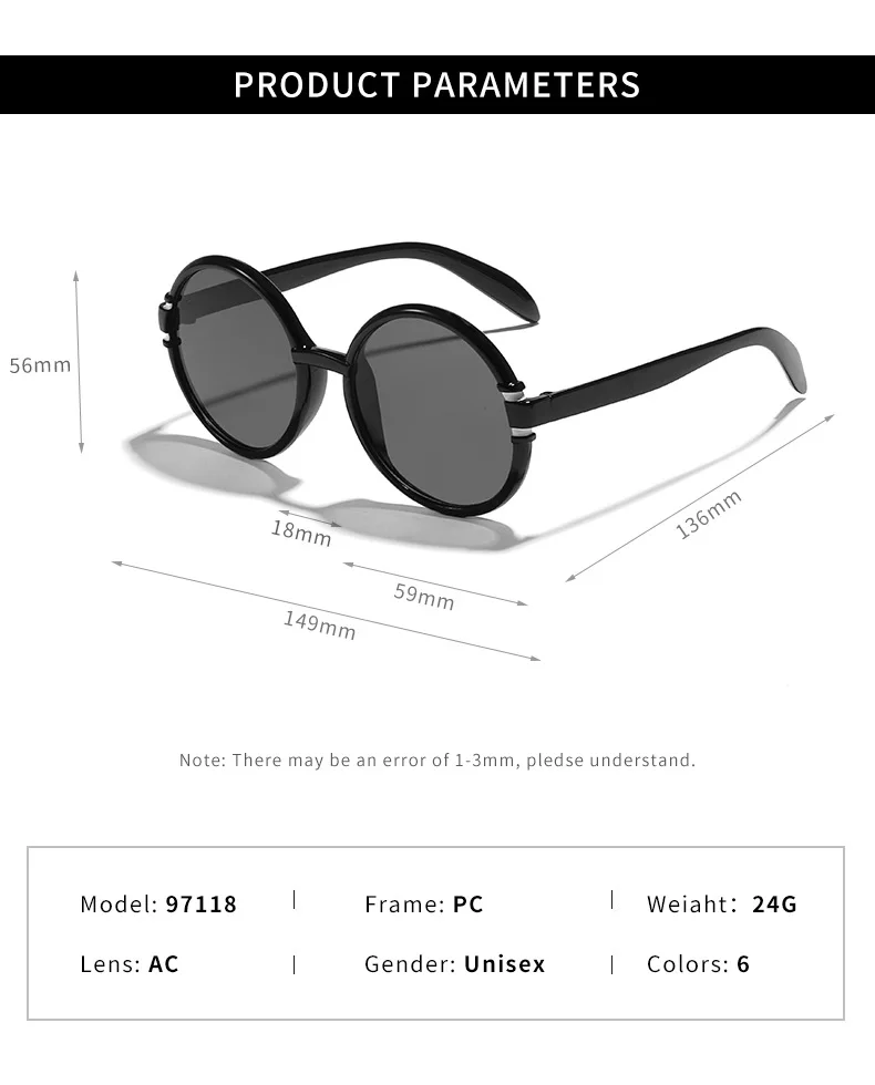 Neue Vintage Runde Sonnenbrille für Damen und Herren Marken-Rundsonnenbrille Ovale Brillen für Männer und Frauen – Detail 6