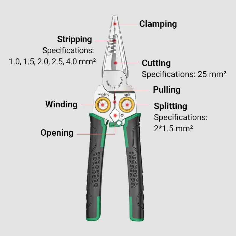 8-In-1 Stainless Steel Multifunctional Wire Stripping Pliers for Wire Winding Electrical Measurement and Electricians Special