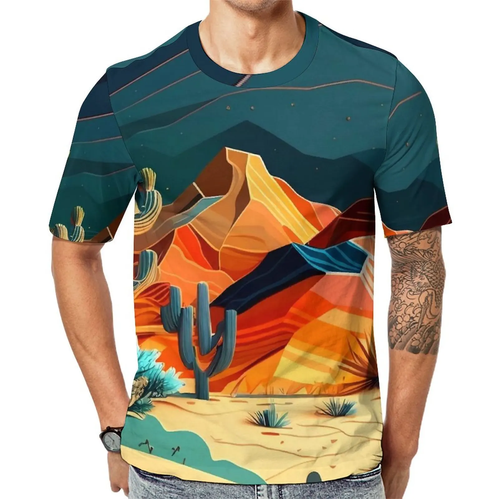 Desert At Night T-Shirt Landscape Fashion T-Shirts Couple Y2K Fun Tee Shirt Premium Short-Sleeve Graphic Clothes 4XL 5XL 6XL