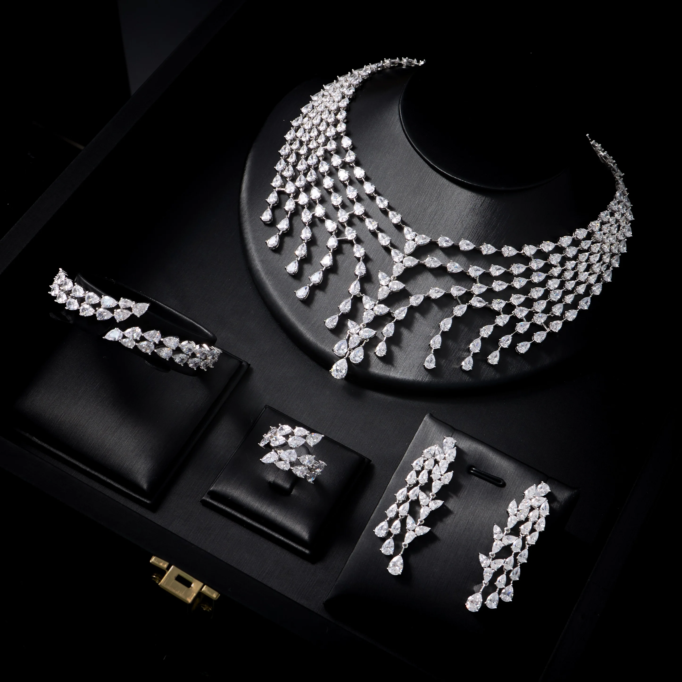 

241202 Luxury Women Necklace Sets Cubic Zirconia Bridal Jewelry DuBai Saudi Wedding Engagement Party Festival Jewel Accessory