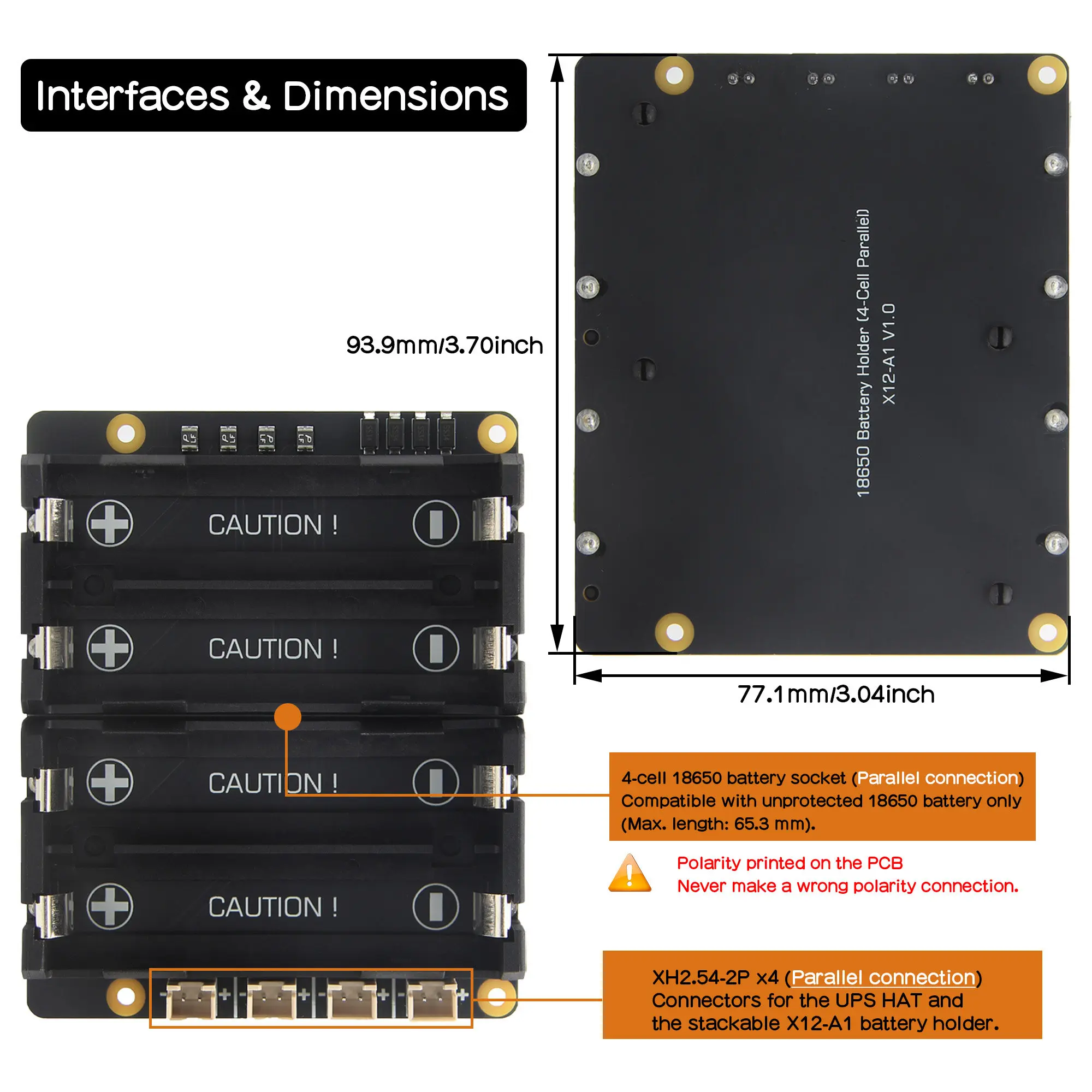 X12-A1 Stackable 4-slot Battery Case, Built-in Protection, Compatible with X1203 X1209 UPS Expansion