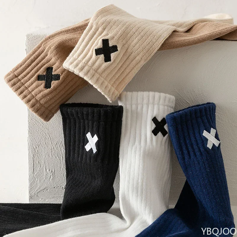 5 pairs Spring Autumn Winter Men's Sports Mid-tube Short Crew Socks Cotton X Letter Embroidery Long Socks Casual Socks Sox