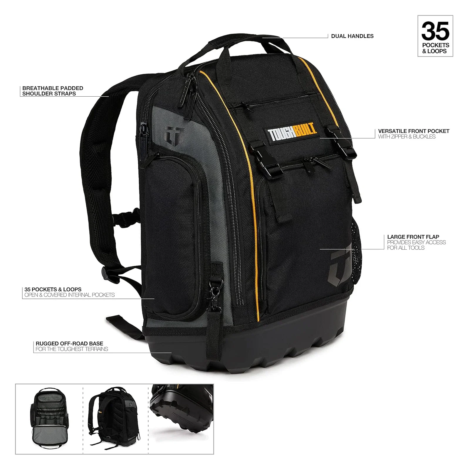 

TOUGHBUILT TB-66C Waterproof Hard Bottom Tool Backpack Tool Accessories Durable Backpack for Tool Storage