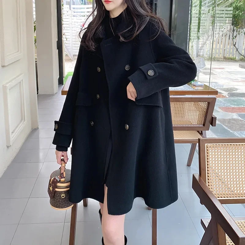 High quality Women Woolen Coat Autumn Winter 2025 New Korean Loose Double-Sided Cashmere Wool Coat Female Overcoat  Outerwear