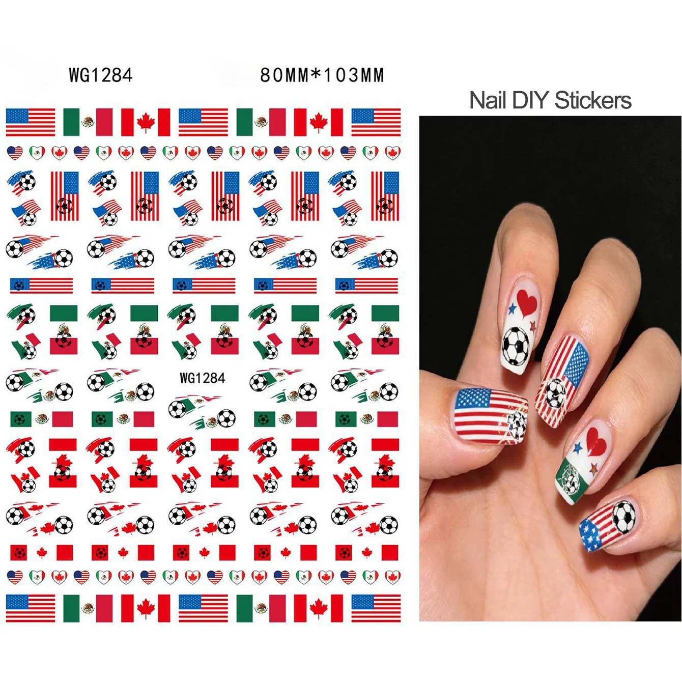 SHAKA 1pcs Popular Football Cheeri Nail Stickers Nail Art 2026 Versatile Football Themed Elements, DIY Nail Sticker Accessories