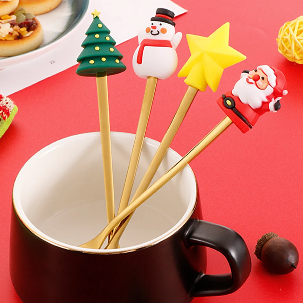 

Christmas Stainless Steel Teaspoon Set Christmas Elements Happy Holidays Coffee Spoon, Ice Cream Stirring Spoon Kitchen 6.5 Inch