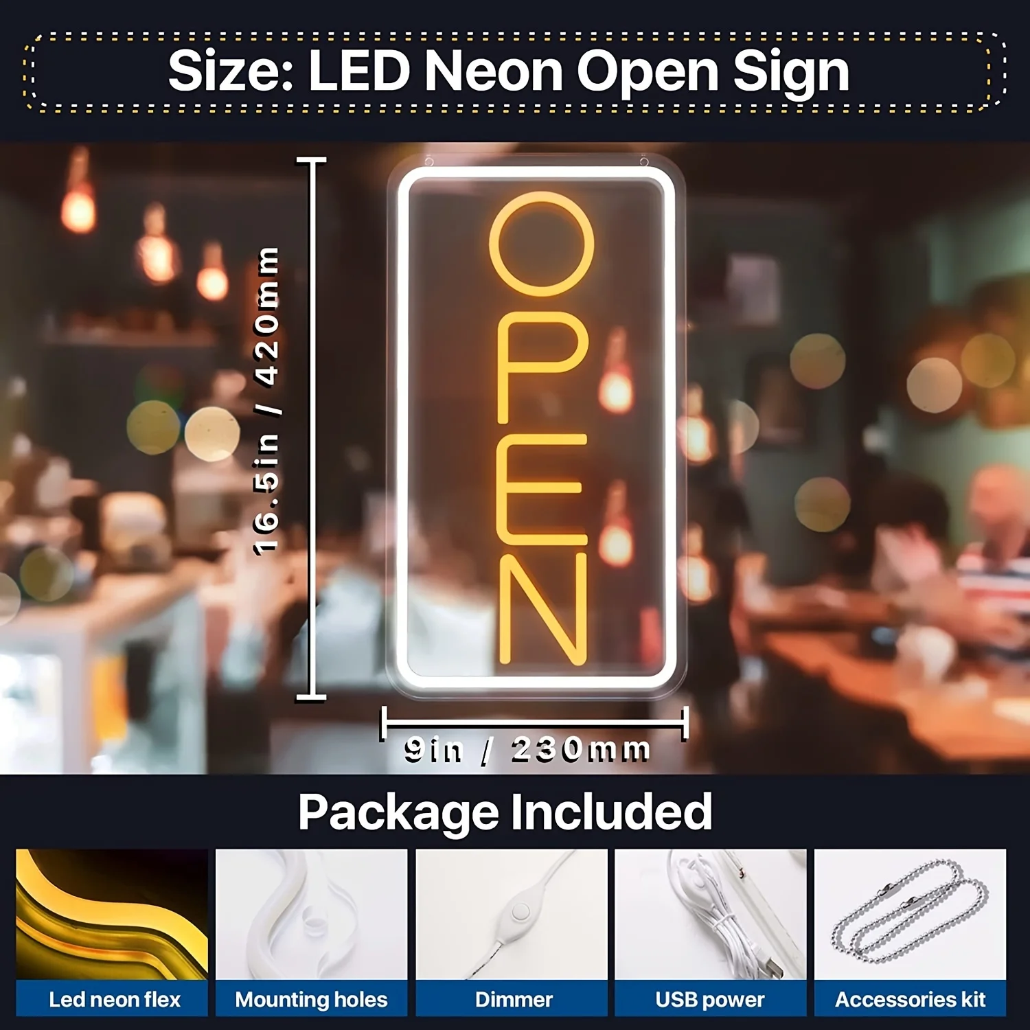 Open Neon Sign,LED Neon Sign For Club, Commercial Restaurant, Cafe, Multipurpose Decorative Wall Mounted Lights (Vertical)