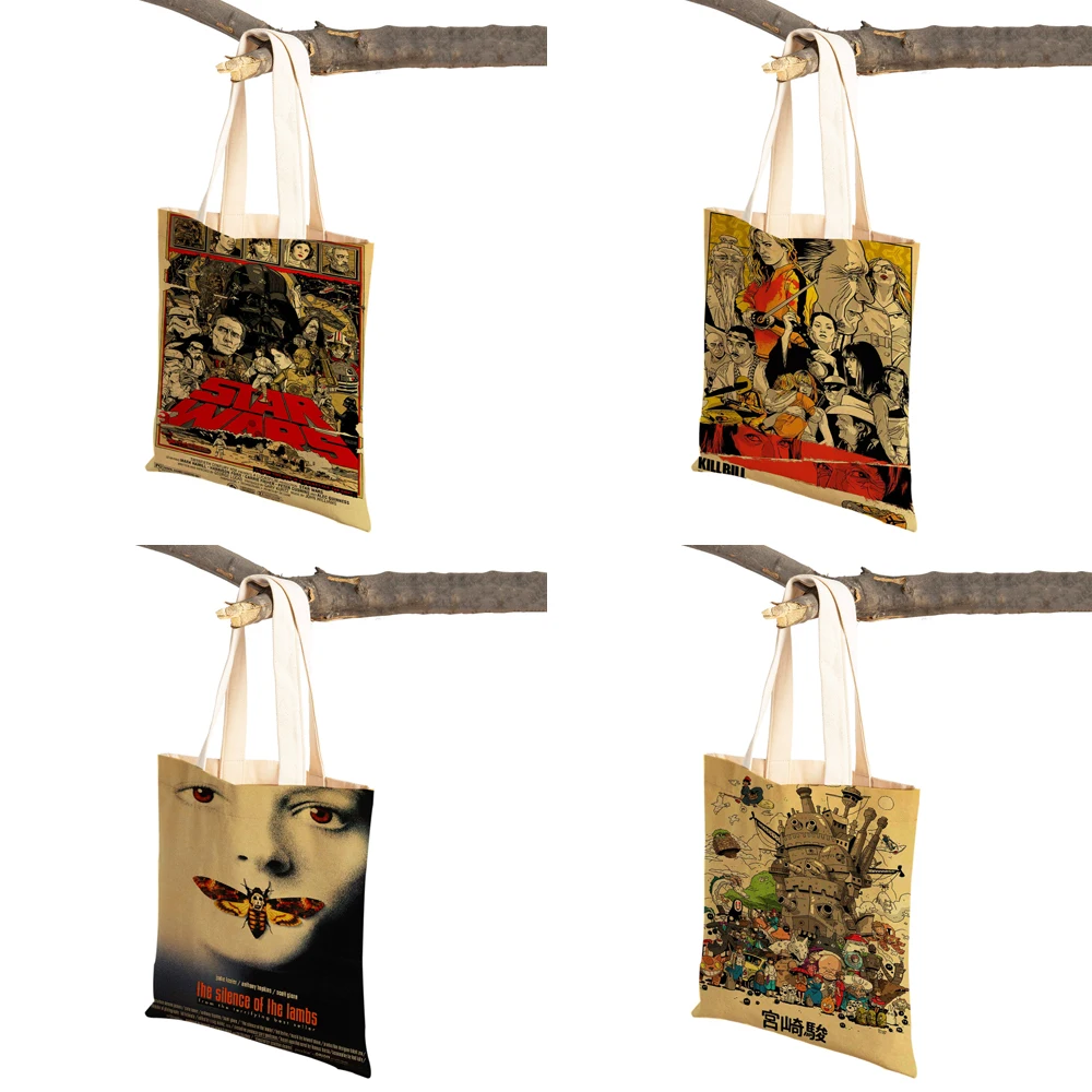 Classic Movie Women Shopper Bags Vintage Posters Future Kill Bill Both Sides Casual Canvas Lady Shopping Bag Travel Tote Handbag