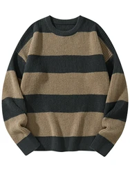 New Loose Bottoming Sweater Casual Versatile Striped Pullover Men's Round Neck Sweater