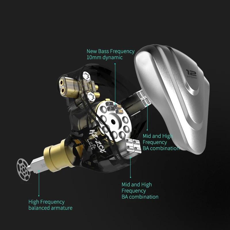 سماعة رأس معدنية KZ ZSX Terminator 5BA + 1DD Hybrid 12 برامج تشغيل HIFI Bass سماعات أذن داخل الأذن سماعات إلغاء الضوضاء