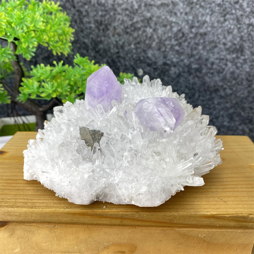 

Rare Transparent White Crystal Amethyst And Copper Ore Symbiotic Crystal Rough Quartz Specimen Home Decoration