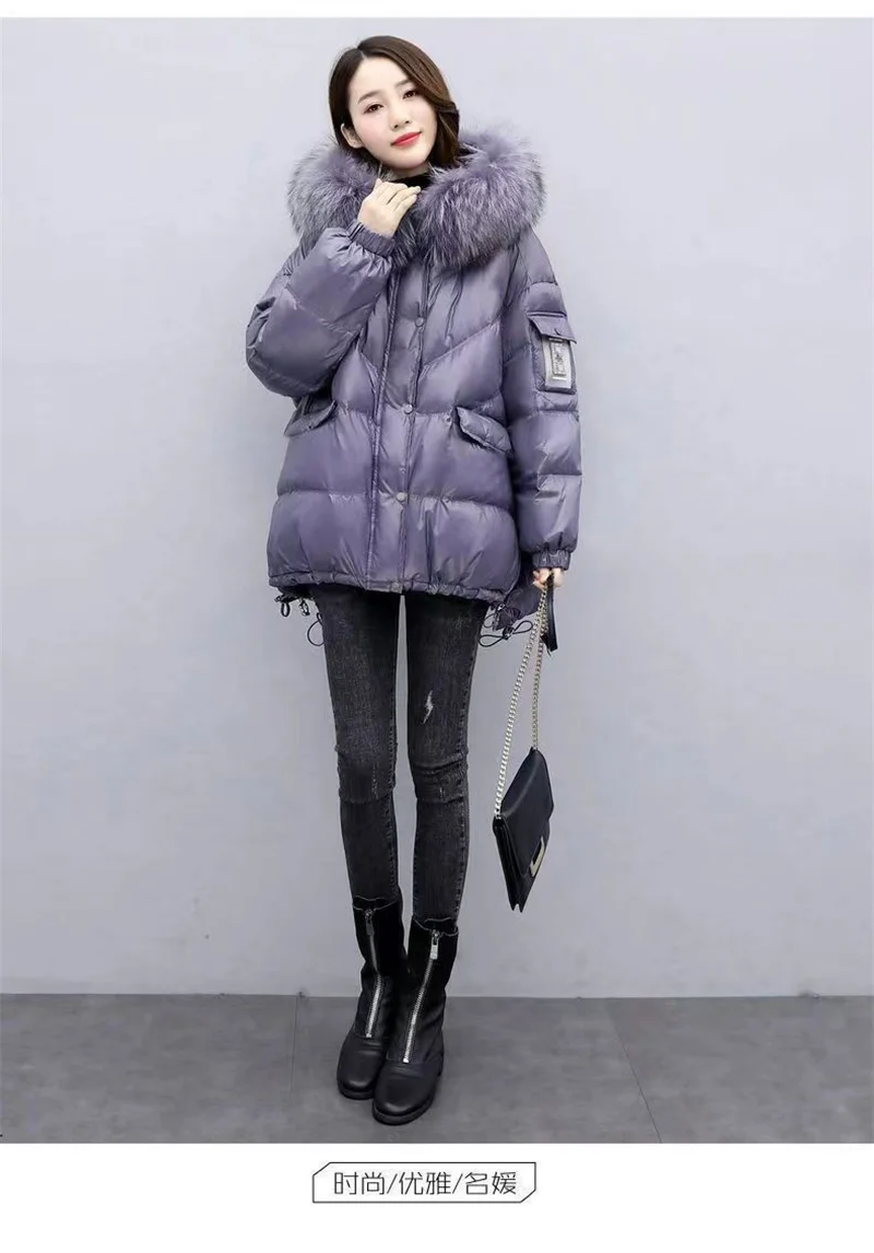 Down Cotton Jacket 2026 New Women's Mid Length Korean Version Loose Fitting Thick Jacket Large Woolen Collar Winter Hooded Outfi
