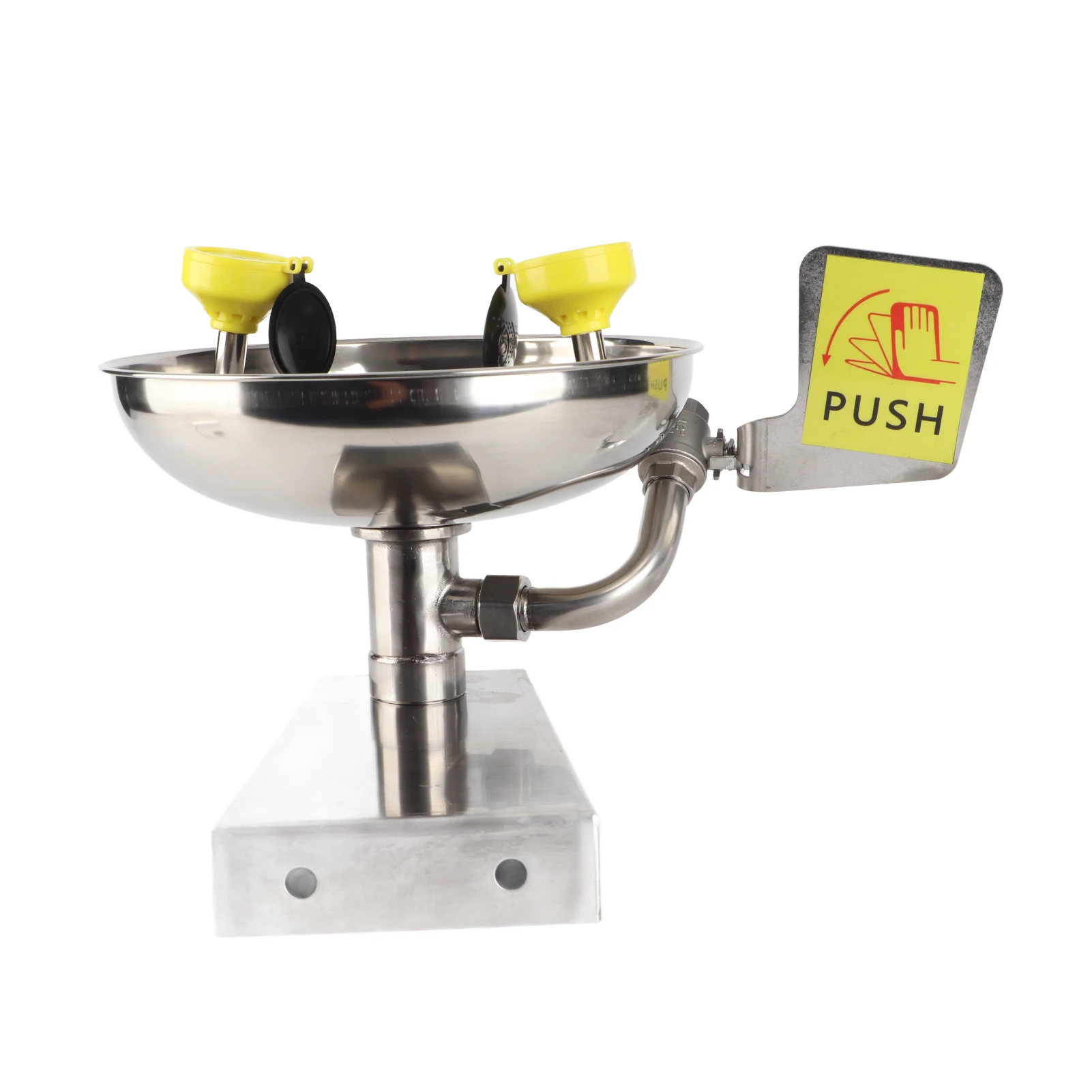 Double Nozzle Eye Wash Station 304 Stainless Steel Wall Mount Emergency Eye Washer Sink with Safety Sign Wall Mount Eye Washer