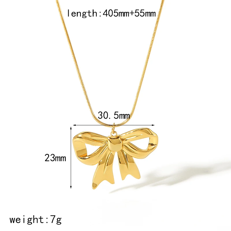 Fashion Dainty 18k Gold Plated Waterproof Pearl Bow Pendant Necklace Stainless Steel Snake Chain Necklace for Women Gifts