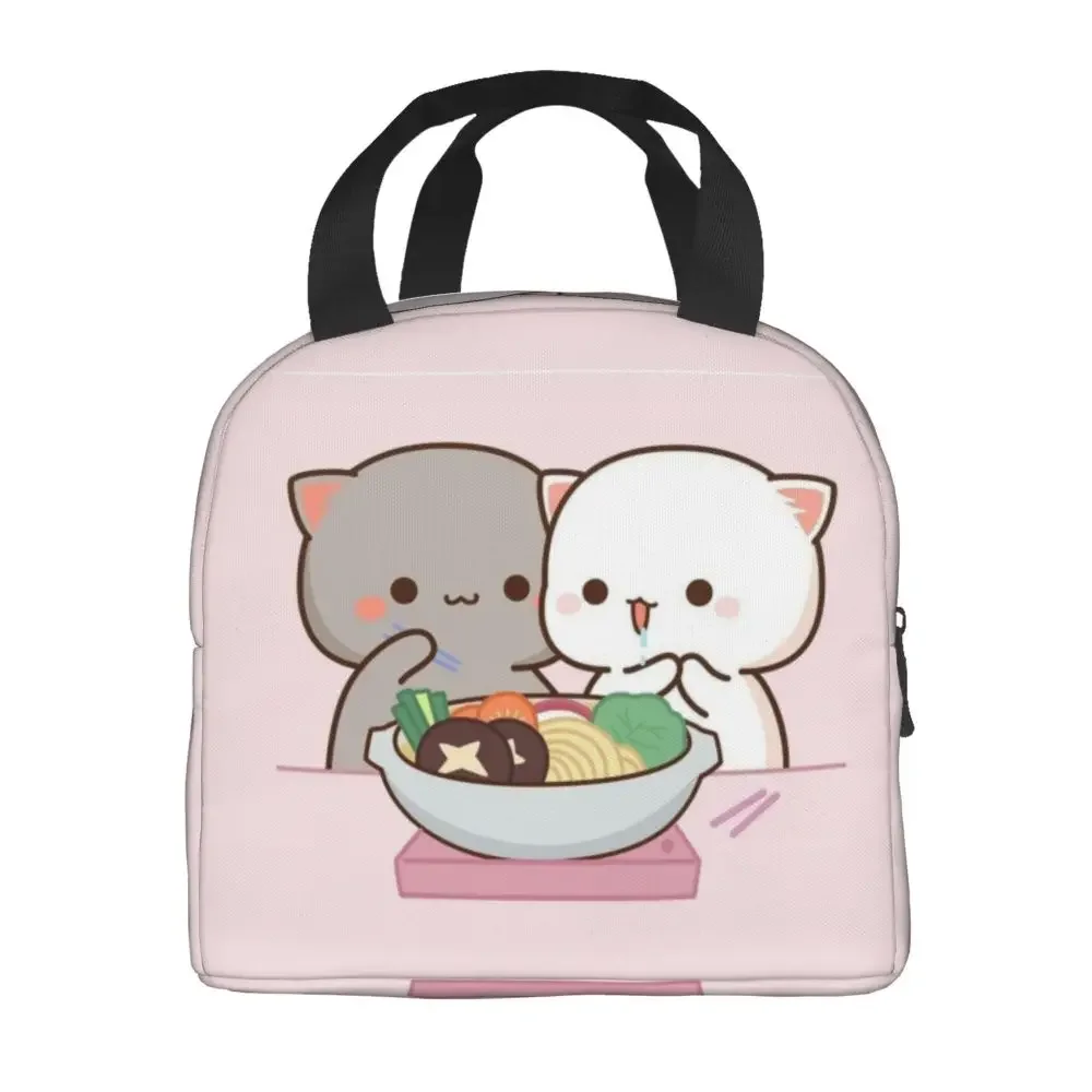 Peach And Goma Eating Salad Thermal Insulated Lunch Bags Women Resuable Lunch Tote for Work School Travel Multifunction Food Box