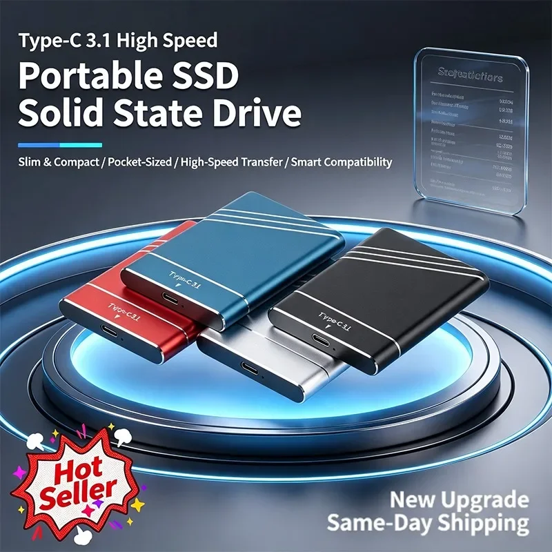High-Speed Type-C 3.1 Portable SSD 1TB/2TB Slim Compact External Solid State Drive Smart Compatibility for Data Storage & Backup