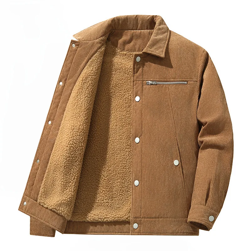 

Winter Men Plush Coat New Thicken Solid Color Turn Down Collar Male Outerwear Single-breasted Long Sleeve Daily Man Jacket