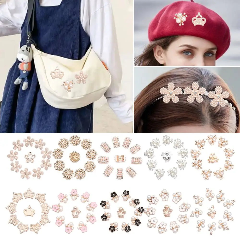 

10PCS Apparel Sewing Crystal Hat Accessories Pearl Hairpins Pearl Button Rhinestone Buttons Headwear Clip