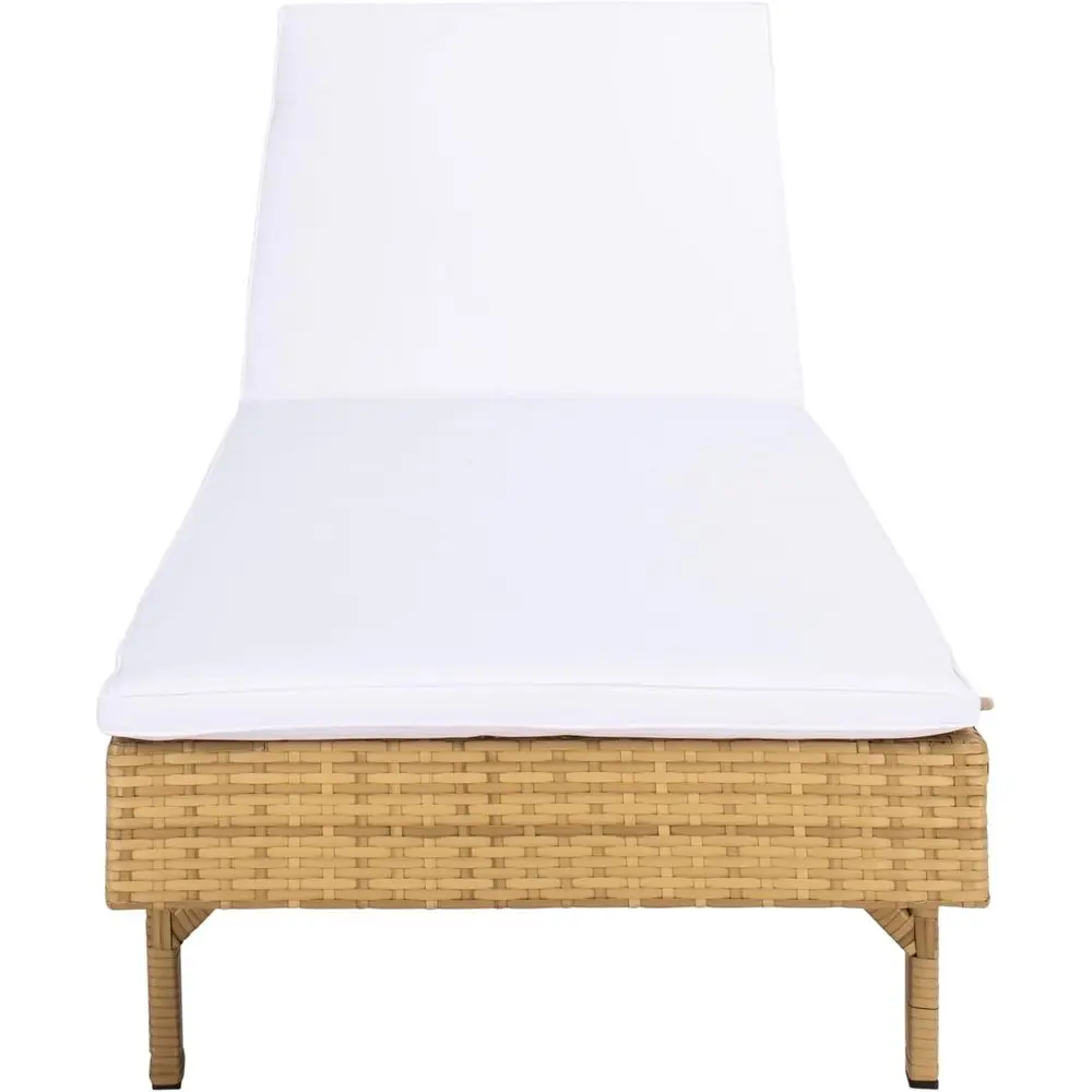

Adjustable Natural Brown Wicker Chaise Lounge Chair with White Cushion, Black/Beige
