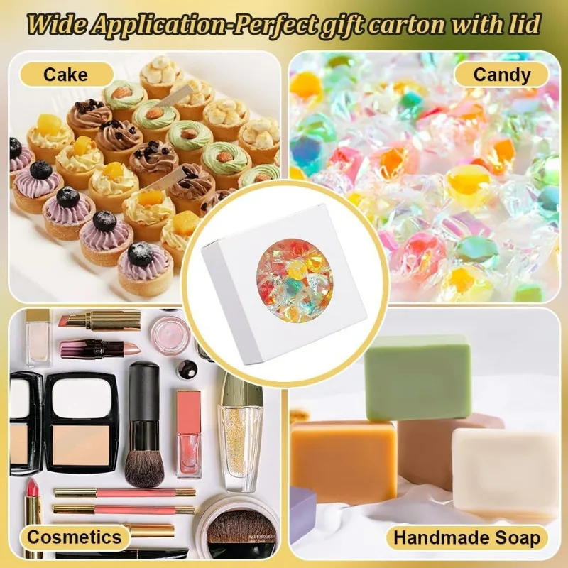 صناديق ورقية مربعة بنافذة مستديرة ، صناديق مخبز بيضاء من ورق الكرافت ، صناديق تعبئة هدايا لكعكة الحلوى ، من من 24 عبوة #6