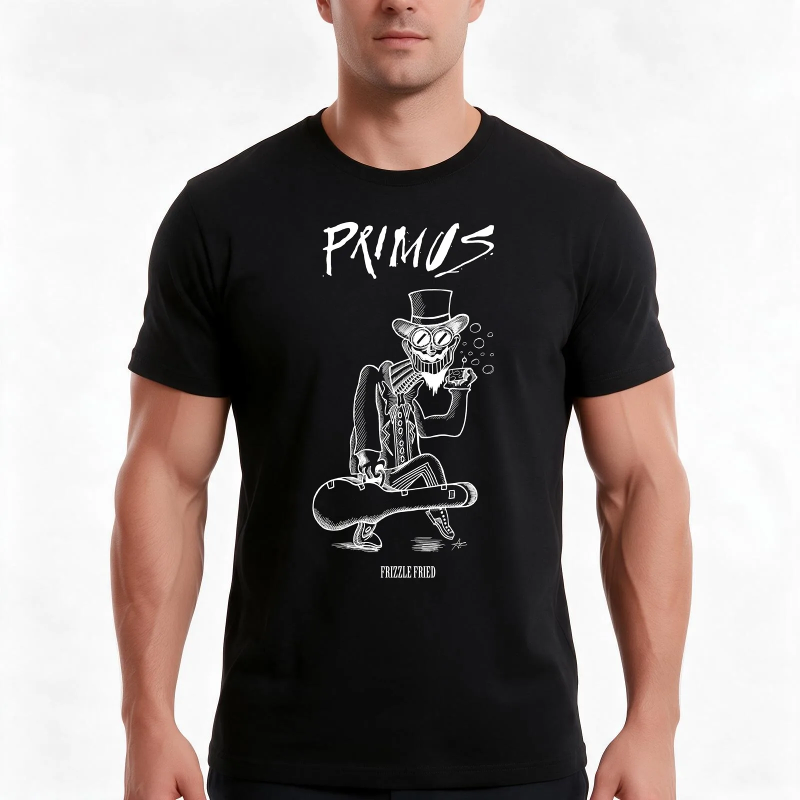 FRIZZLE FRIED - WHITE INK T-Shirt, Summer Casual Cotton Tee, Oversized Streetwear Tops, Vintage Graphic Print, Unisex Men Women