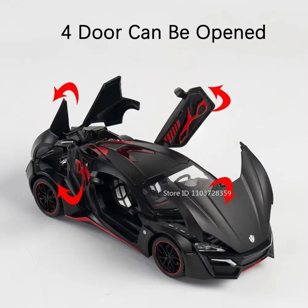 1:24 Lykan Sportwagen Model Speelgoed Legering Diecast Charger Modellen Geluid Licht Deuren Geopend Trek Ornament Voertuigen voor Kinderen Gift