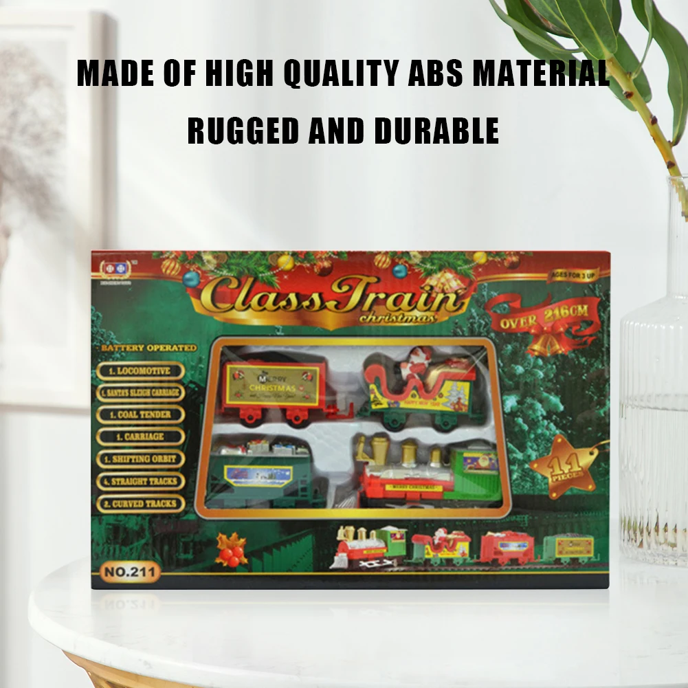 Quebra-cabeça dos desenhos animados montado carro ferroviário brinquedos alimentado por bateria simulação trem modelo brinquedo papai noel presentes de natal para meninos meninas