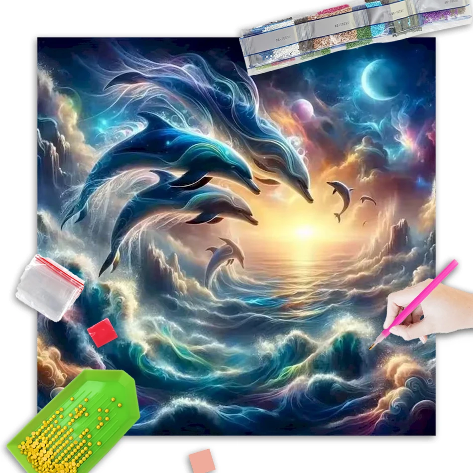 

GATYZTORY Dolphin Diamond Painting Living Room Decoration Artwork Animal Full Round/Square Paint With Diamonds Adults Crafts Diy