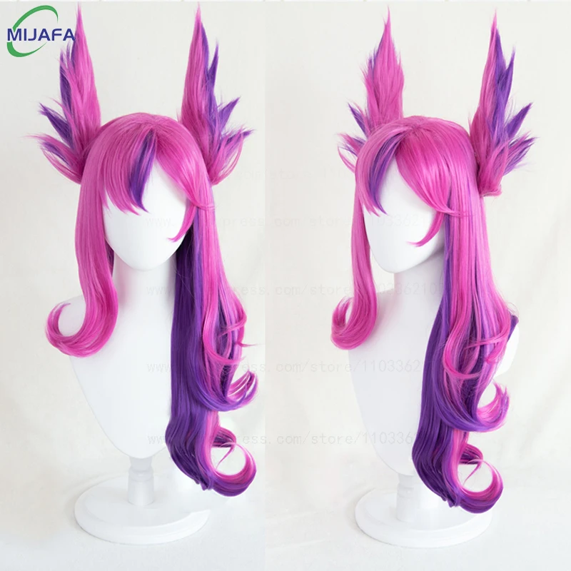 

High Quality Lol Star Guardian Xayah Cosplay Wig The Rebel Big Ears Heat Resistant Synthetic Hair Anime Game Wigs + Wig Cap